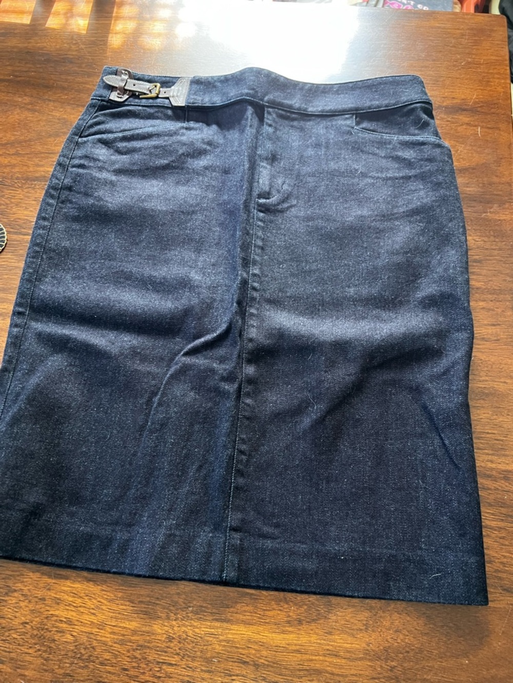 Ralph Lauren Dark Blue Denim Pencil Skirt with Waist Buckle